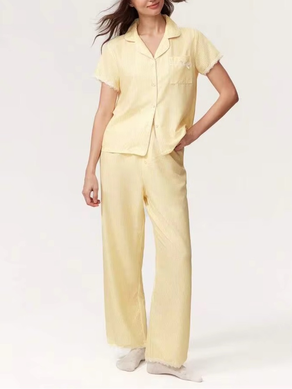 Women's Yellow Striped Pajama Set - Soft Lounge Sleepwear